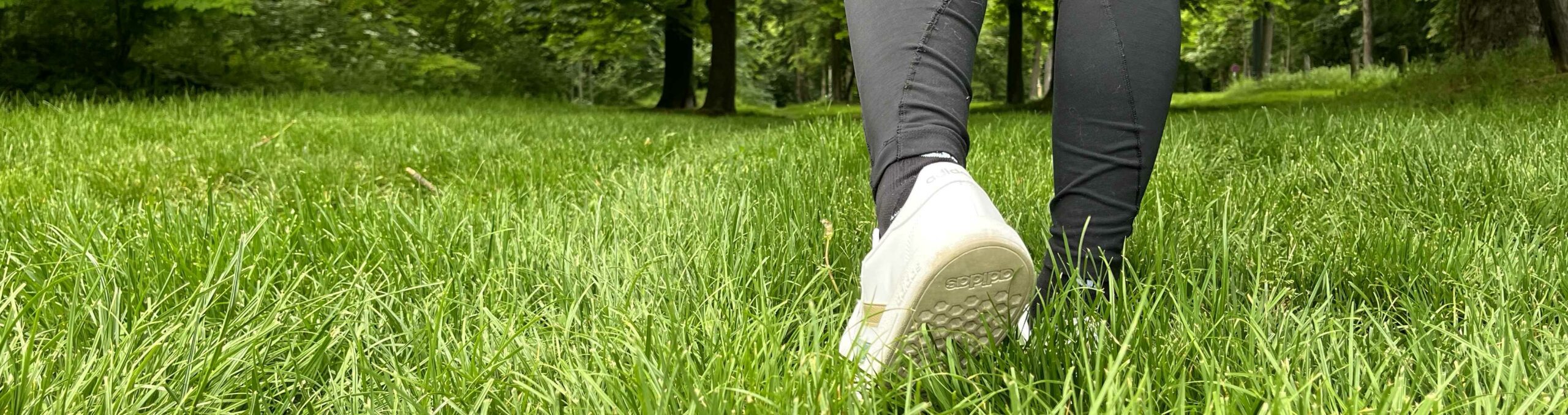 a person's foot in the grass walking beeing used as a metaphor for "Geh dich frei"